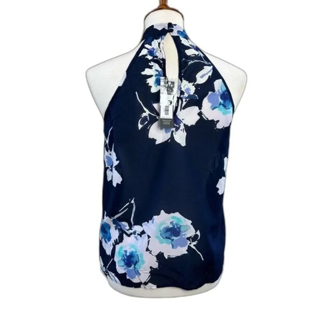 Yumi Kim Hollywood Top Navy Floral Halter Keyhole Neck XXS oversized fits medium